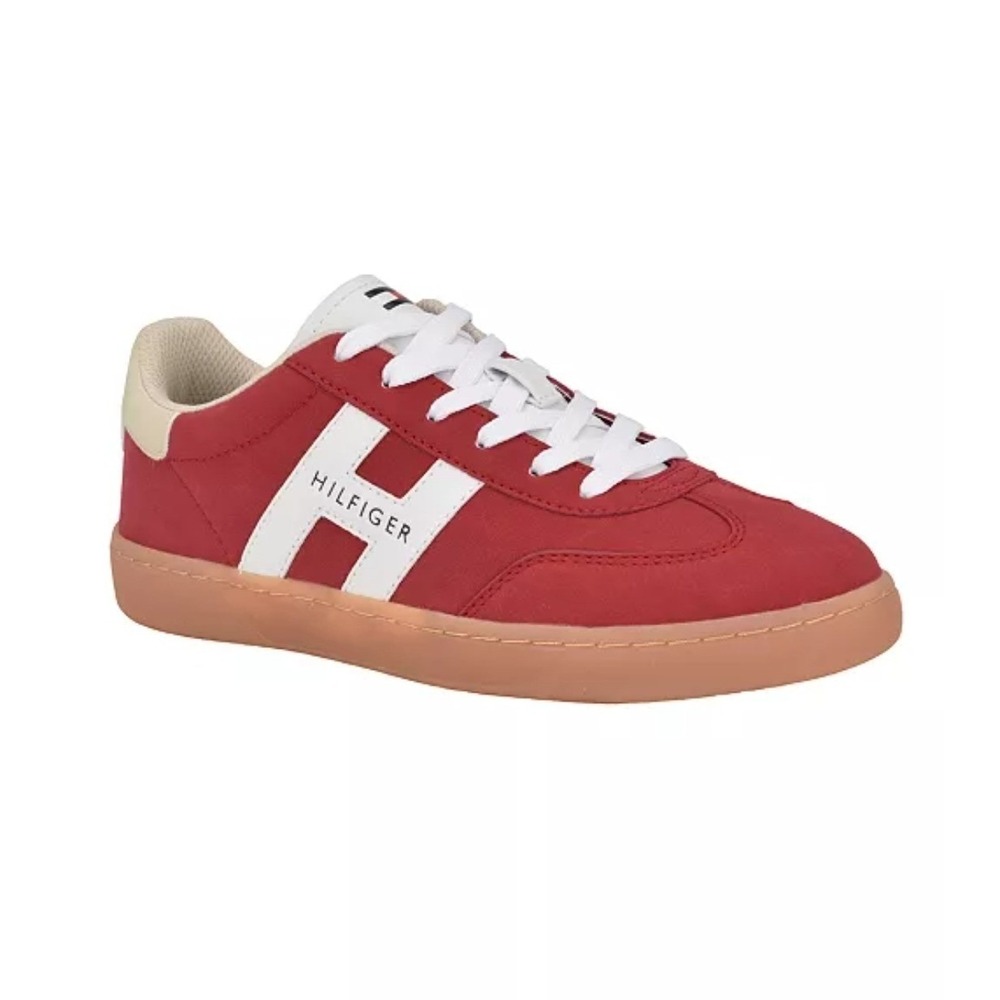 Tommy Hilfiger Sneakers Women 8 Red Leather Low Top Lace Up Casual Shoes